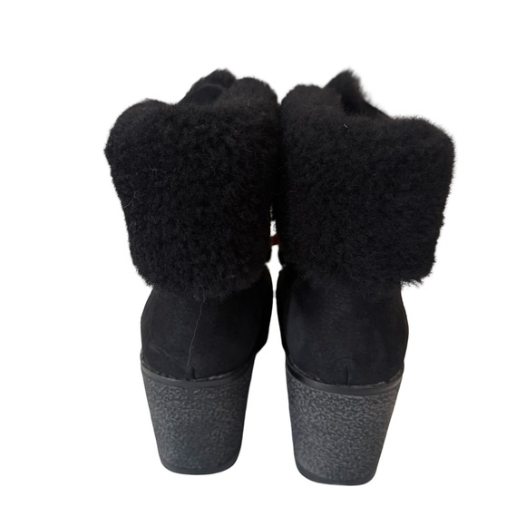 J Crew Womens boots Black nubuck leather Nordic wedge ankle lace faux fur SZ 8 - Picture 5 of 6